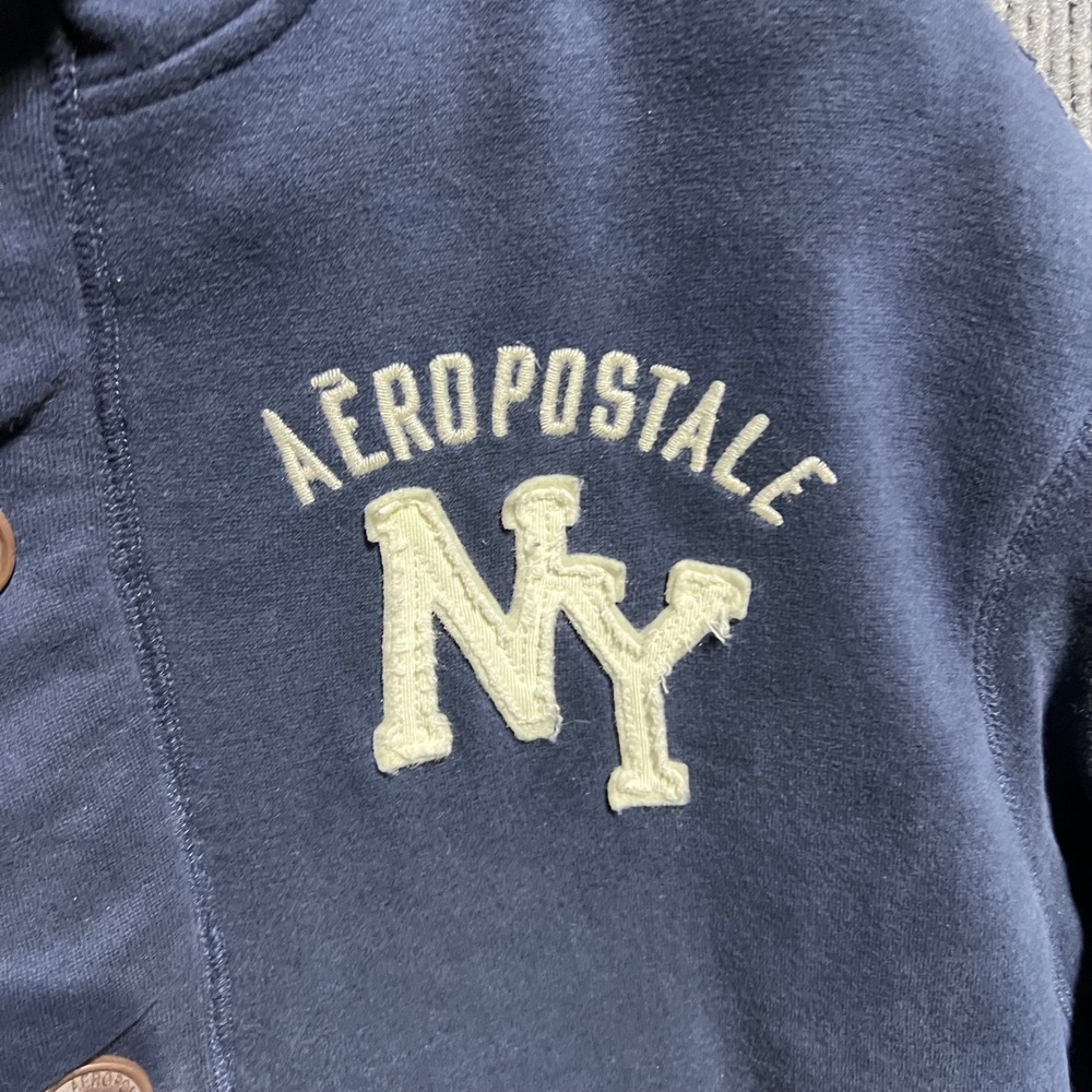 Vintage Aeropostale Faux Fur Lined Hoodie Men XXL Navy Blue NY Heavyweight Y2K - Picture 9 of 16